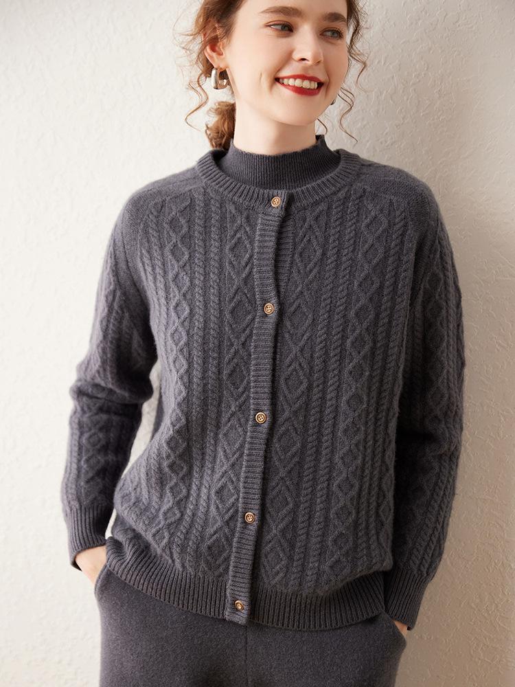 Women's Heavyweight Cashmere Cable Knit Cardigan Sweater - Autumn/Winter Collection