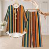 Women Plus Size Printed Round Neck Mid Sleeve High Low Top Wide Leg Pants Two Piece Set
