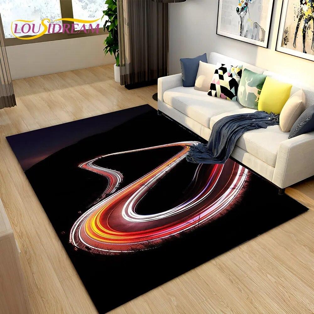 3D Neon Expressway Track Road Area Rug Large,Carpet Rug for Home Living Room Bedroom Sofa Doormat Decor,Kids Non-slip Floor Mat