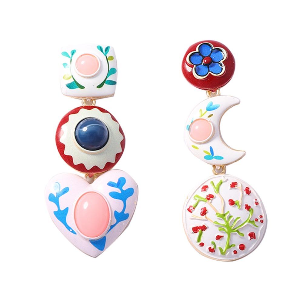 Creative Asymmetrical Enamel Dangle Earrings Flower Bohemian Dangle Earring Gift Style 2