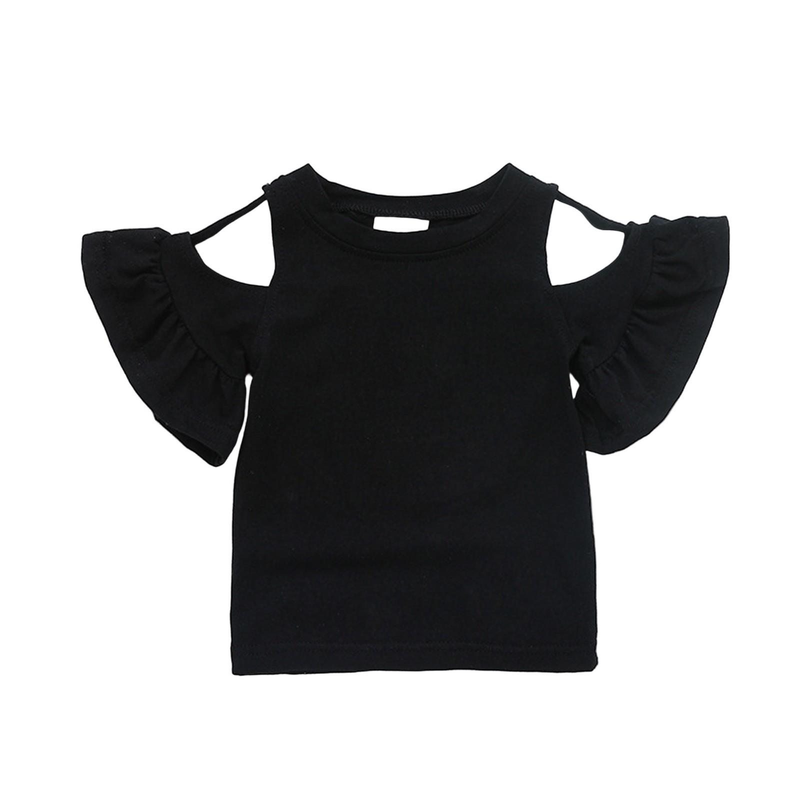 

Детская футболка для девочек с открытыми плечами, модный летний милый топ 100 чёрный