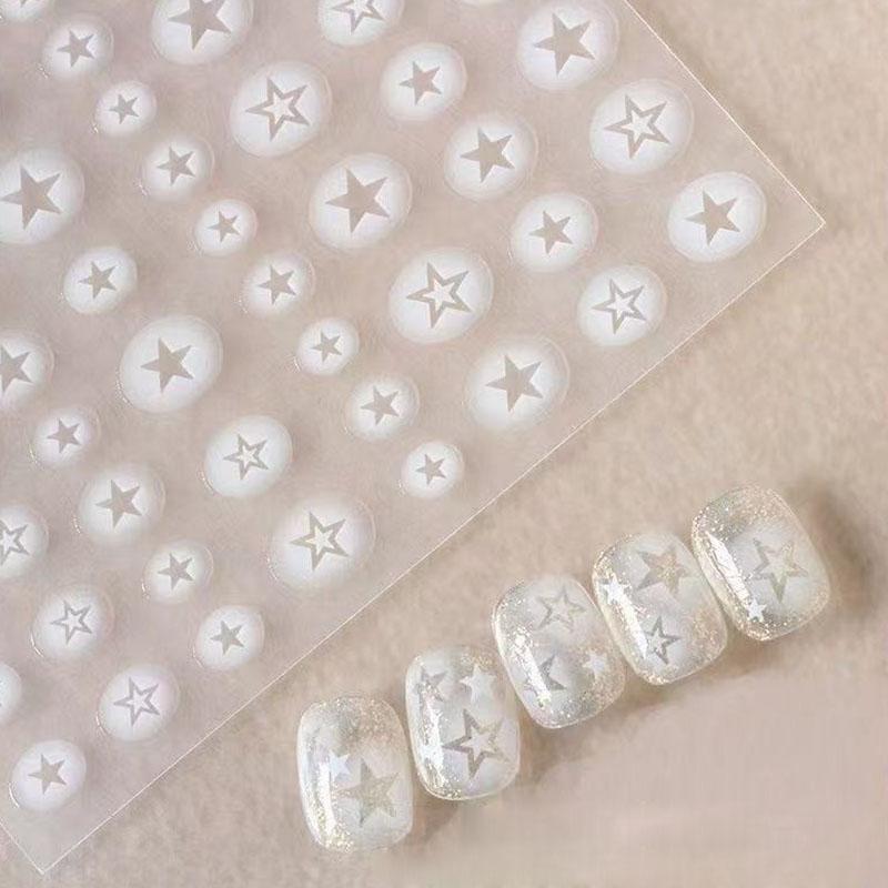 White Bloom Hollow Translucent Butterfly Heart Nail Sticker Press On Nails Decals Hollow Heart Star Shape Sticker Sliders ZJT14