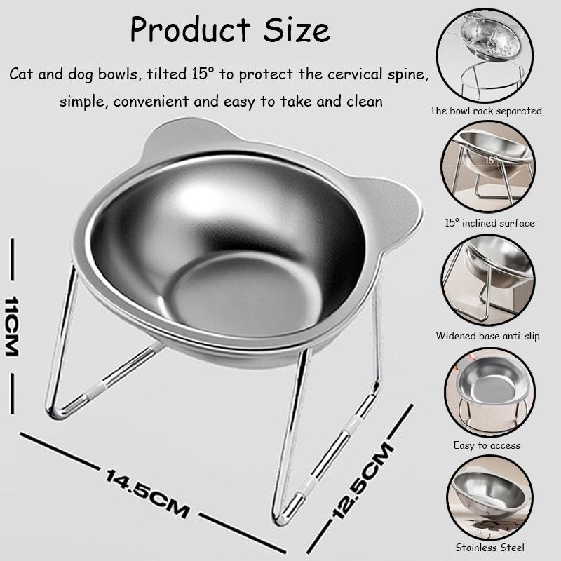15° Tilted Cat Bowl, Elevated Cat Bowls - for Small Cats/Dogs,Indoor Stainless Steel Anti-Vomiting Pet Bowls,Spine Friendly