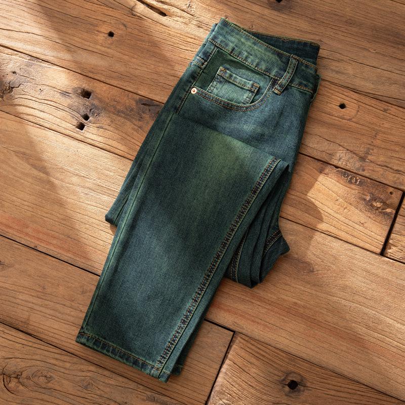 Hongkong Grüne Slim Fit Herrenjeans - Herbst/Winter Elastische Lässige Neun-Punkt-Hose