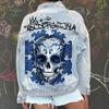 2301* Europäischer und amerikanischer Knochenprint großes Bild grenzüberschreitende Denimjacke Damen Wasch-Denimjacke Damen Baseballuniform Damen