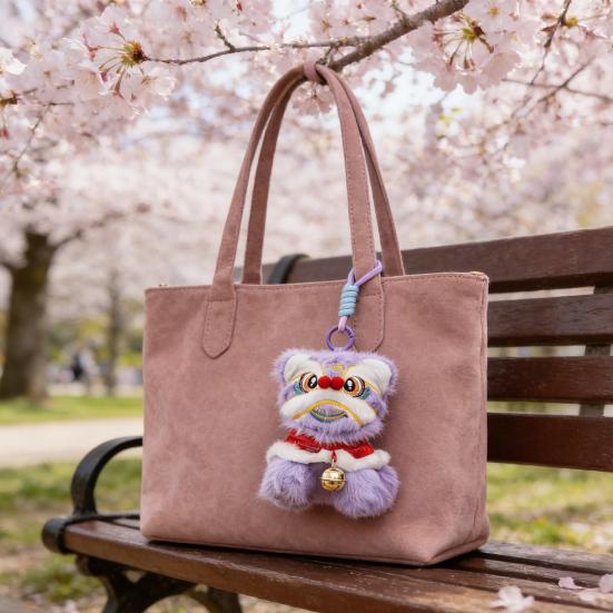 Plush Lion Dance Keychain Chinese Style Cartoon Animal Pendant Traditional Lion Dance Bag Charm New Year Gifts for Women Girls