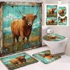 Cute Highland Cattle Printed Shower Curtain Waterproof Durable Polyester Bath Curtain For Home New Year Christmas Bathroom Decor