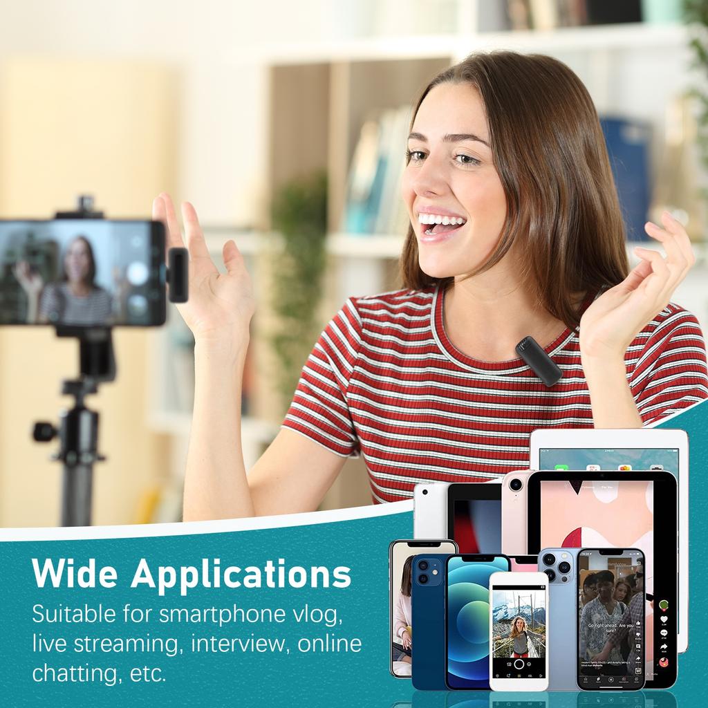 Portable One Trigger Two Wireless Microphone System with 1 Receiver & 2 Clip on Microphone 20M Transmission Range Built