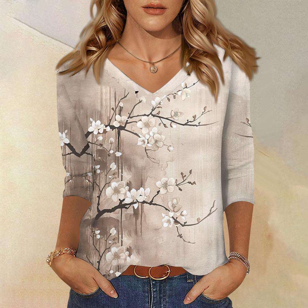 3/4 Sleeve Shirts For Women Cute Print Graphic Tees Blouses Casual Plus Size Basic Tops Pullover