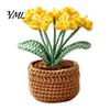 Handmade Knitted Potted Plant Crocheted Flower Plant, Artificial Yarn Ornament, Vibrant Multi-color Cute Desk Ornament for Office Desktop Car