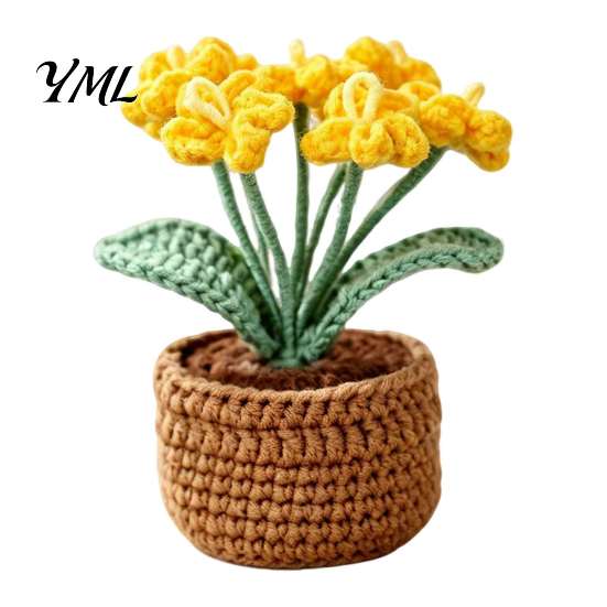 Handmade Knitted Potted Plant Crocheted Flower Plant, Artificial Yarn Ornament, Vibrant Multi-color Cute Desk Ornament for Office Desktop Car