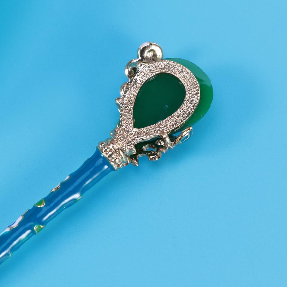 Minkissy Chinese Style Ancient Design Vintage Hairpin for Women, 6-inch Durable Alloy Jade Hair Stick, Green, Perfect for Parties and Celebrations,