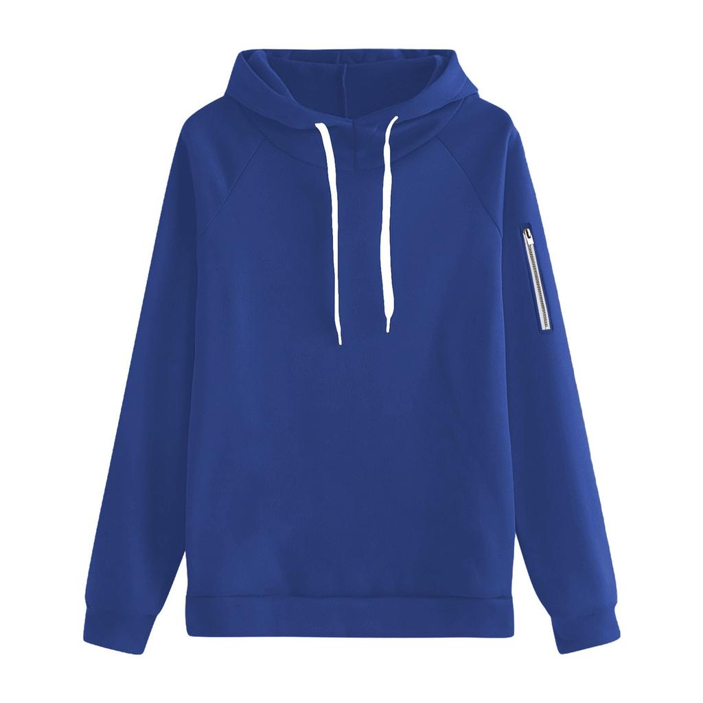 Women's Fashion Oversized Long-Sleeve Zipper Drawstring Solid Color Hooded Sweatshirt