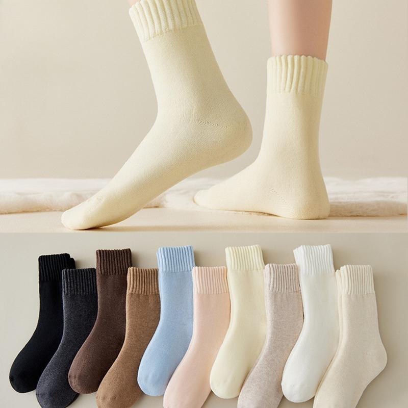 5 Pairs solid Color Hairy Soft Mid Tube Stockings Floor Sleep Socks Women Winter Warm Thicken Snow socks
