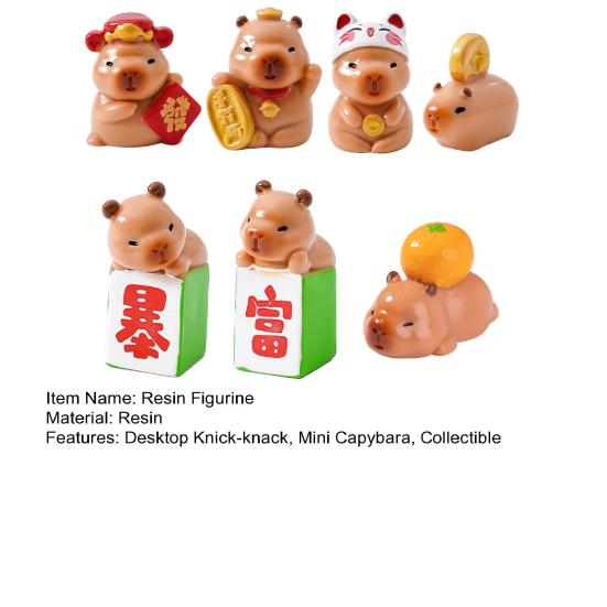 Yousheng 7 Pcs Capybara Miniatures Mini Capybara Figurines Resin Fortune Capybara Collectibles Statues for Car Dashboard Bookshelf Office Desk
