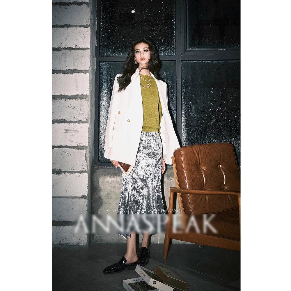 Anyan Colorful Luxury Diamond Gloss Elastic Velvet Irregular Standing Cut High Waist Fish Tail Half Skirt for Women Skirts