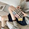 Chaussettes rayées color-block en coton peigné pour femme Automne et Hiver, Chaussettes longues à poils denses sans couture Style Collège Double aiguille