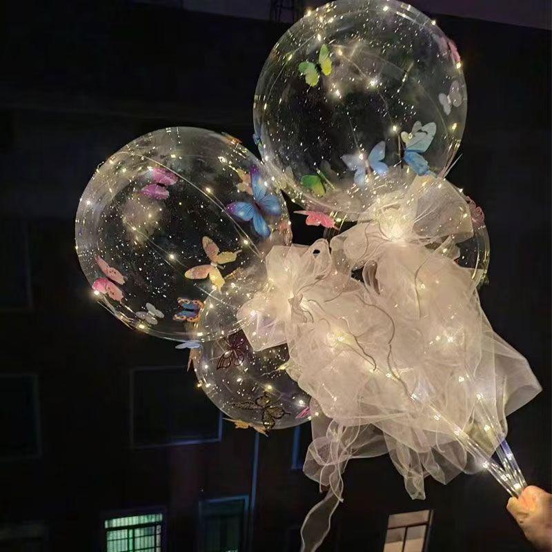 Colorful butterfly LED transparent balloon light with pole (excluding battery) for wedding, birthday and anniversary decoration
