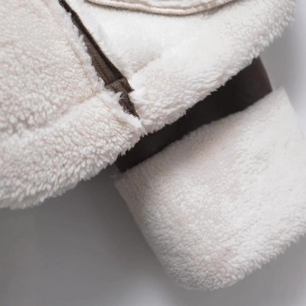 Women's Winter Shearling Suede Double-Sided Jacket with Turn-Down Collar