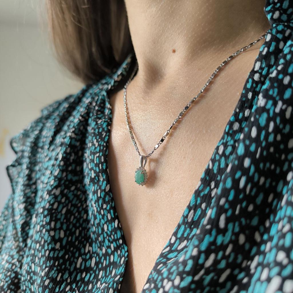 Silver Pendant with Emerald, Cubic Zirconias (2188087)