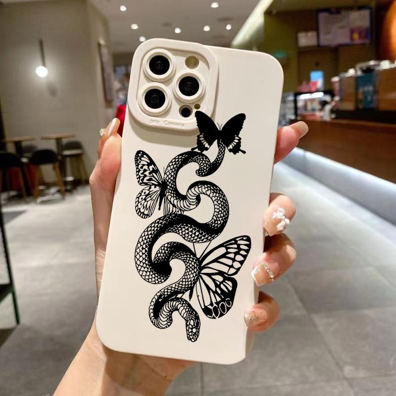Cute Doodle Funny Snake Phone Case for iPhone 17 16E 11 12 13 14 15 16 17 Air Pro Max XS XR X 8 7 Plus SE2 Plus Matte Soft Cover
