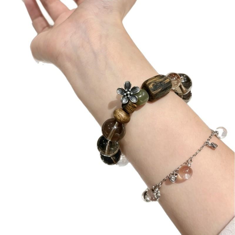 Natural Crystal Jade Beaded Bracelet Retro Minimalist Jewelry Men Women Daily Wear Gift