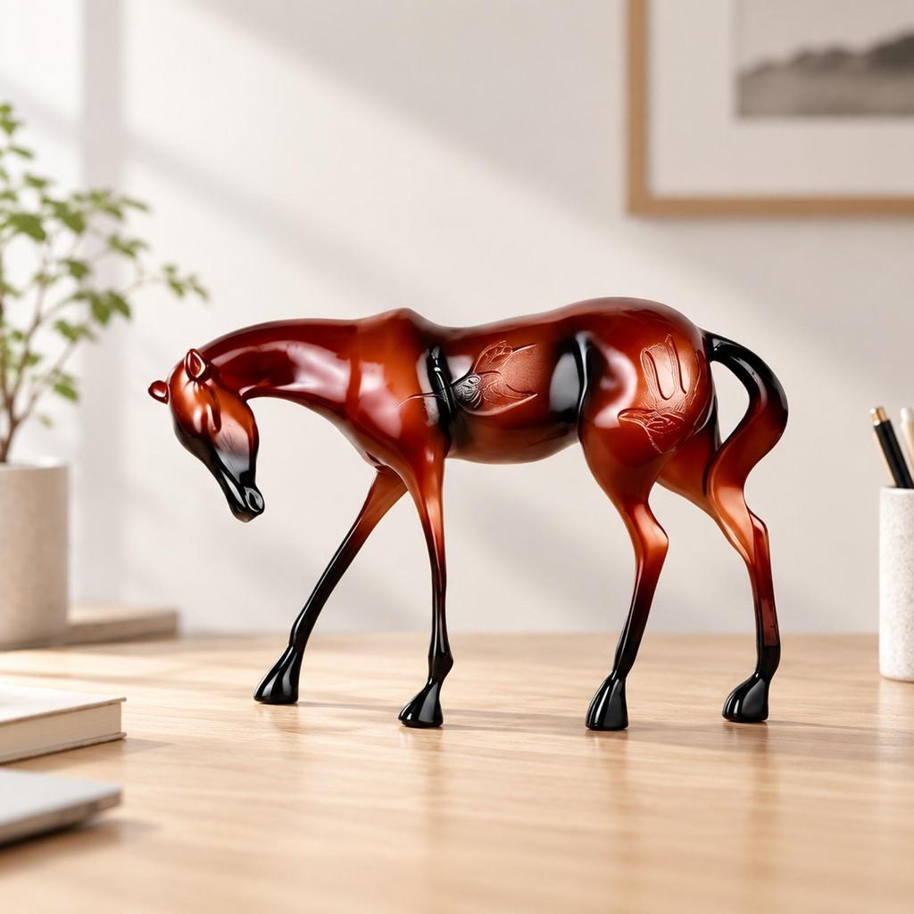 Abstract Horse Sculpture Artistic with Engraved Markings Elegant Stylized Equestrian