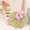 Sweet Green Wreath Plush Toy Stuffed Smiling Humanoid Pink Bow Tie Plushie Kawaii Home Decor Christmas Gift