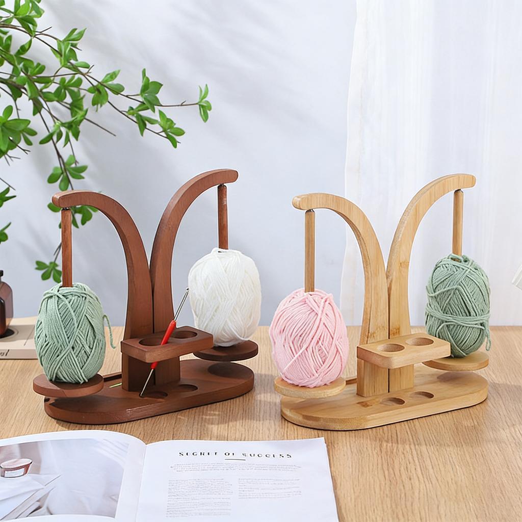 Woodens Yarn Stand With Rotatable Base For Home Knitting Tool Natural Woods