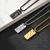 Fashion Pleated Geometric Rectangle Pendant Necklace, Gold Plated Stainless Steel Necklace for Men, Minimalist Punk Jewelry Gift