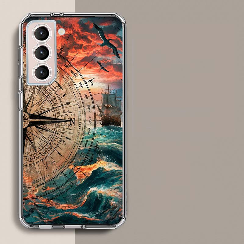 

Чехол для телефона с компасом, картой и изображением путешествия для Samsung Galaxy S25 Edge S24 S23 FE S21 S20 S10 Plus S22 S26 Ultra, прозрачный чехол, TPU Capa S Samsung S25