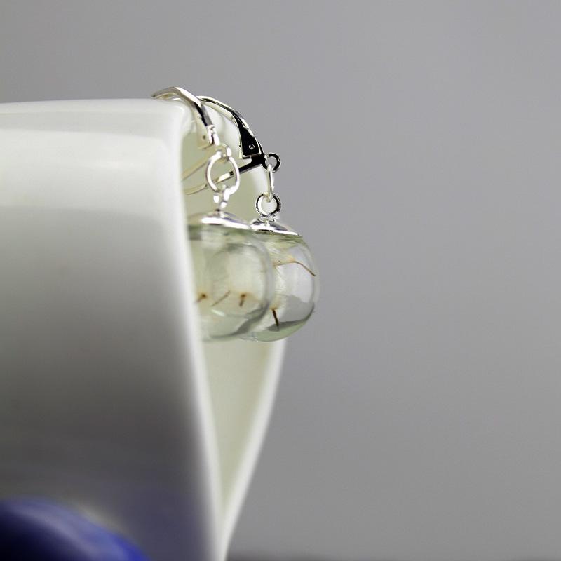 Fashion Dried Flower Earrings Jewelry Natural Dandelion Glass Ball Charm Earrings For Women Jewelry Gifts