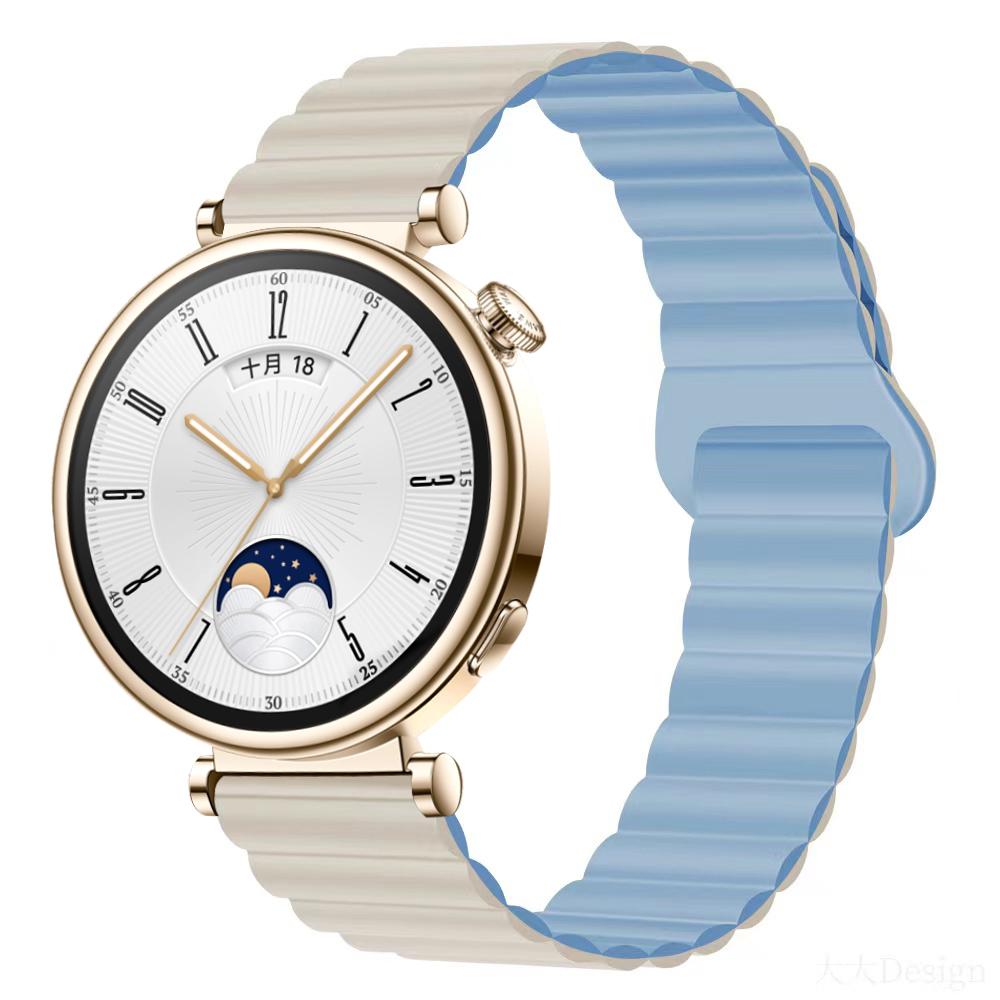 

For Garmin Forerunner 265S/255S/Venu 2S Silicone Watch Band 18mm Magnetic Wrist Strap Milk Tea/Rock White