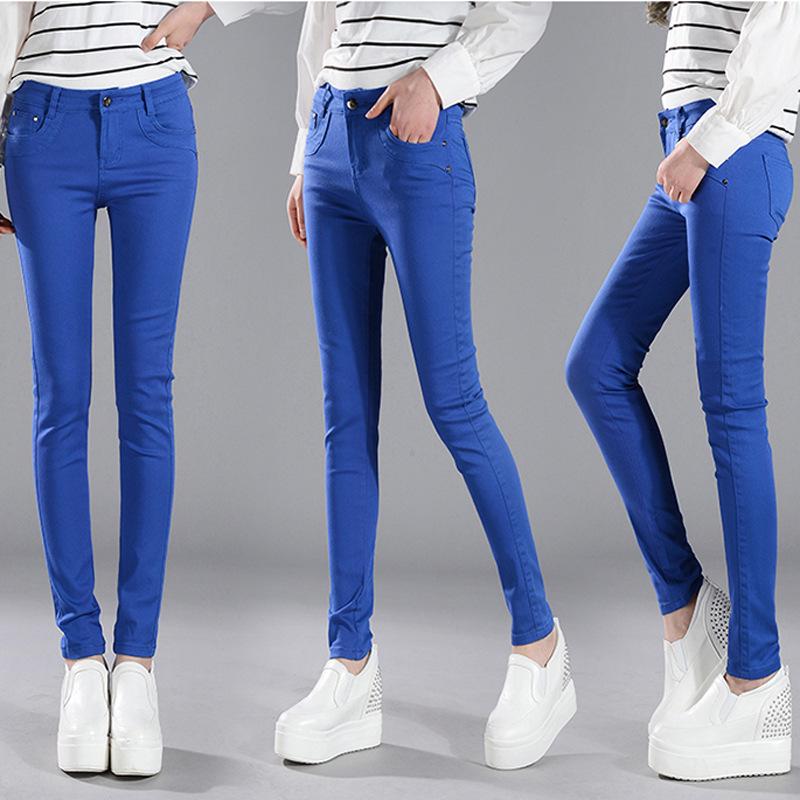 Candy Color Women's Skinny Jeans - Elastic Slim Fit Pencil Pants for Spring and Autumn
