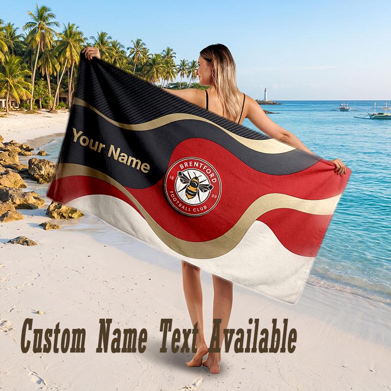 Brentford Football Design Beach Towel Custom Text Large Towel for Beach Vacation