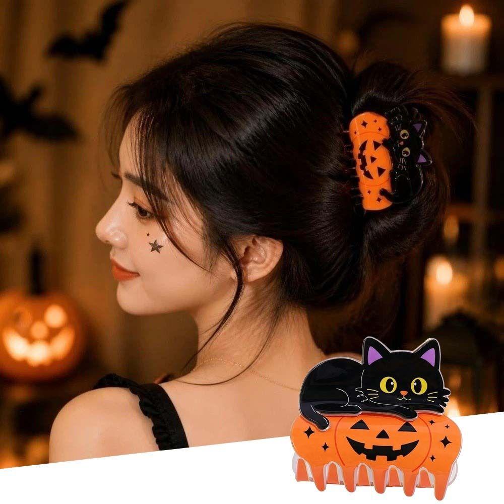 Cute Animal Pumpkin Shark Clip Strong Hold Black Cat Hair Claw Halloween Hair Claw  Daily Styling