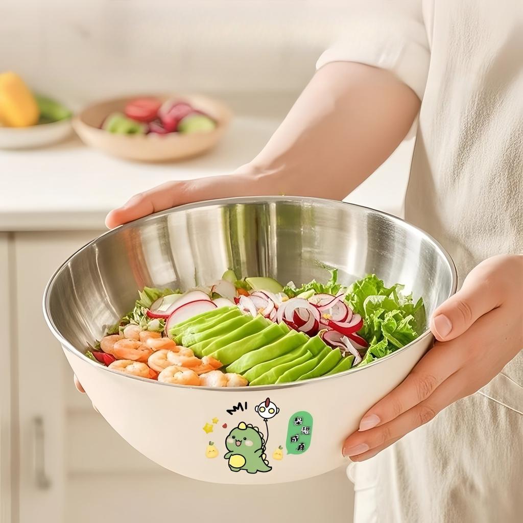 1 Stück Salatschüssel mit großem Fassungsvermögen aus verdicktem Edelstahl, geeignet für Heimküchen, Waschbecken, Gemüsewaschen, Eierschlagen, Kochschüsseln
