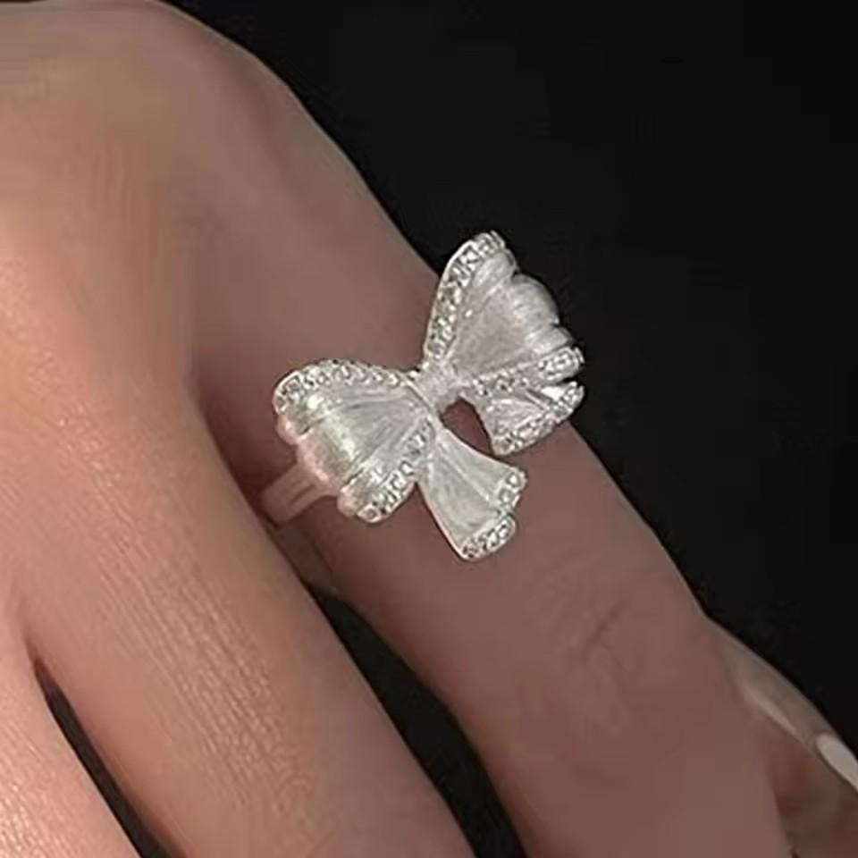 PANJBJ   CopperBowknot Ring for Women Love Heart Minimalism Sweet Romantic Adjustable Jewelry Gift Dropshipping