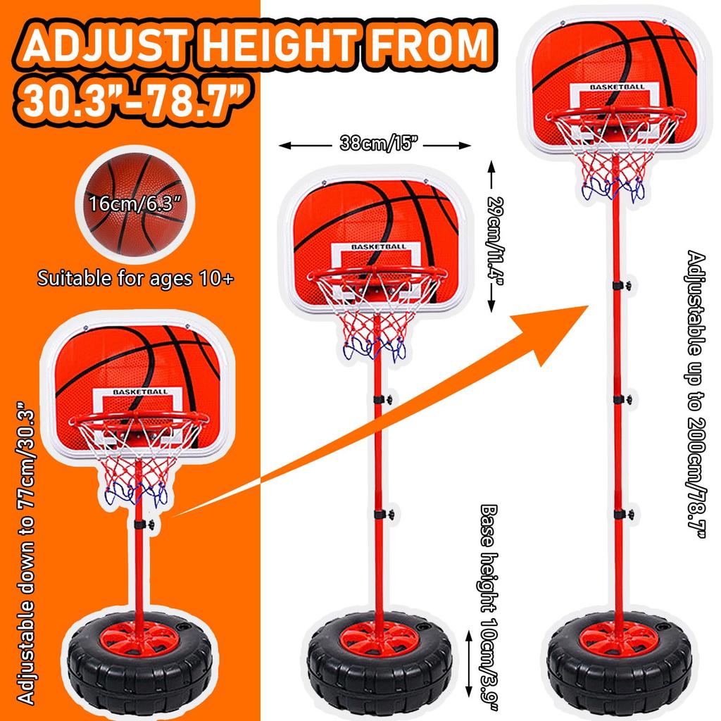 Kugooyi 1-Pack Kids' Basketball Stand, Sports Basketball Backboard Kit with Adjustable, Stable, Detachable Ball for Home Games and Exercises,