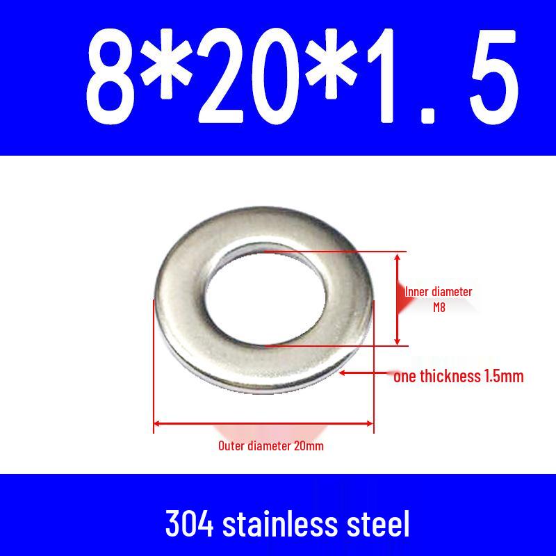 304 Stainless Steel Flat Gasket Washer, Metal Spacer for M2-M20.