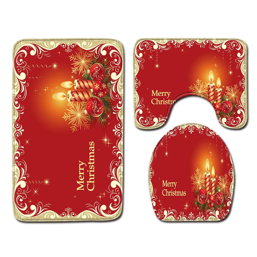 Christmas Bathroom Floor Mat Toilet Three-Piece Set
