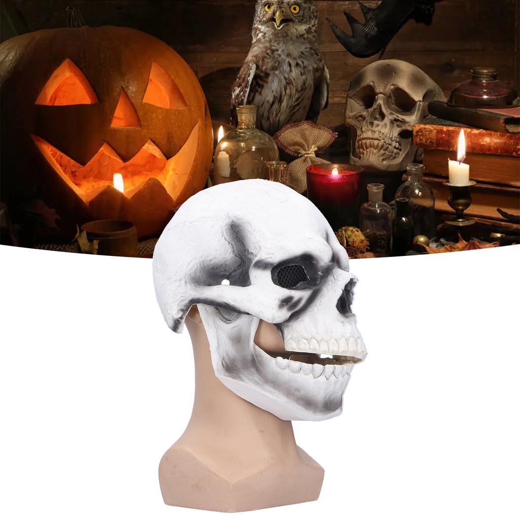 Halloween Scary Skull Mask Adult Full Head Latex Skull Helmet Glowing Eyes with Moving Chin