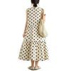 Women's Plus Size Polka Dot Sleeveless Cotton-Linen Dress - French Style