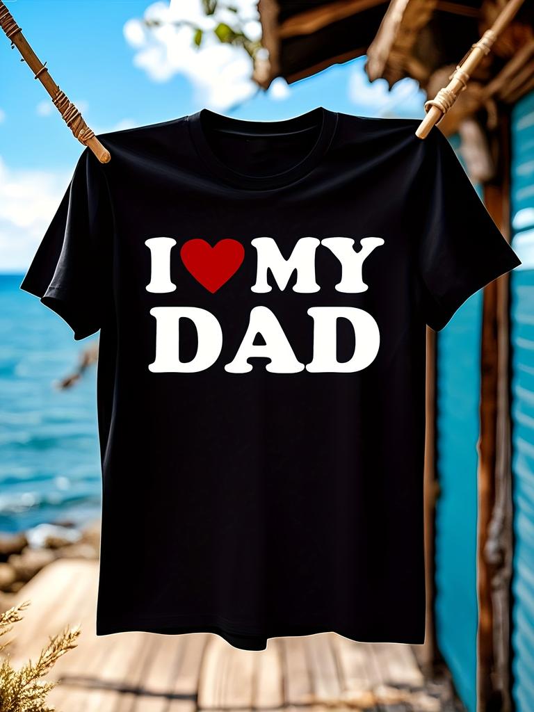 I Love My Dad Red Heart Graphic Cotton Tshirt Black Casua...