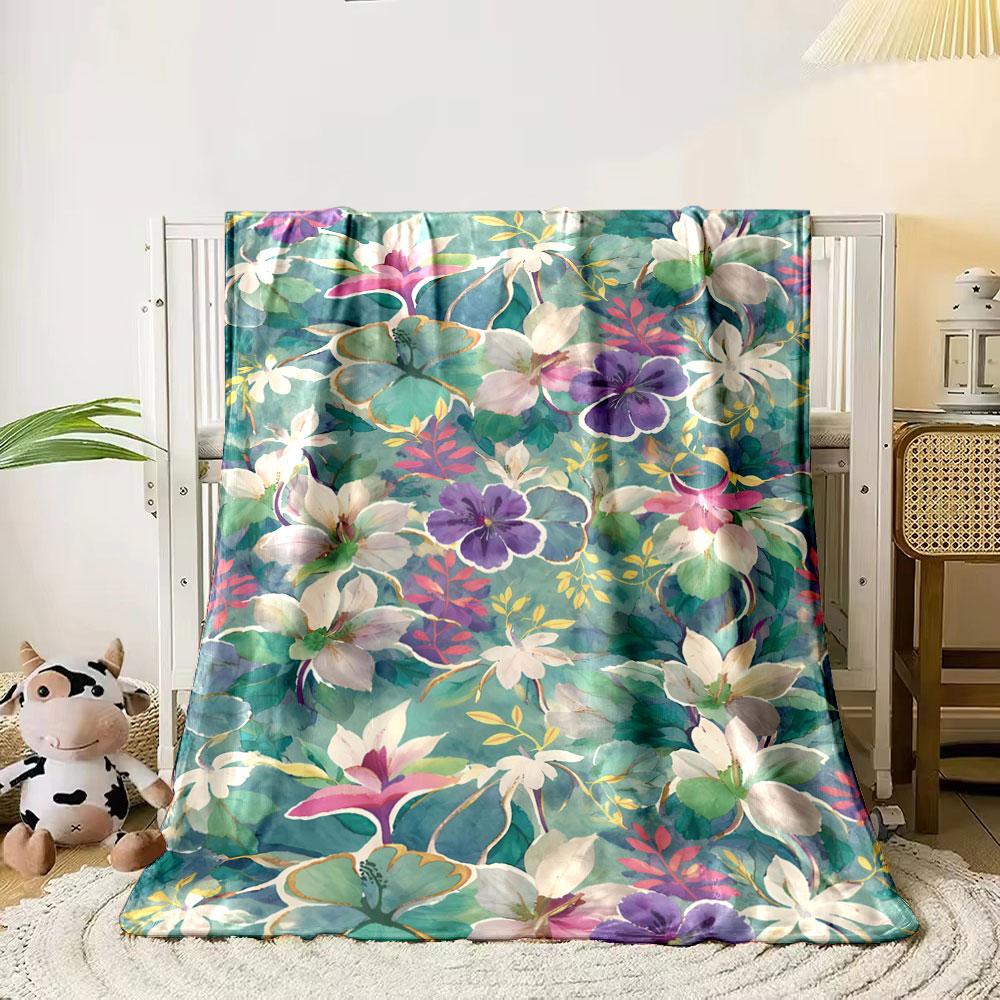 

Floral pattern with colorful leaves and flowers on a teal background. for all seasons blanket lunch break throw gift 80cm x 120cm