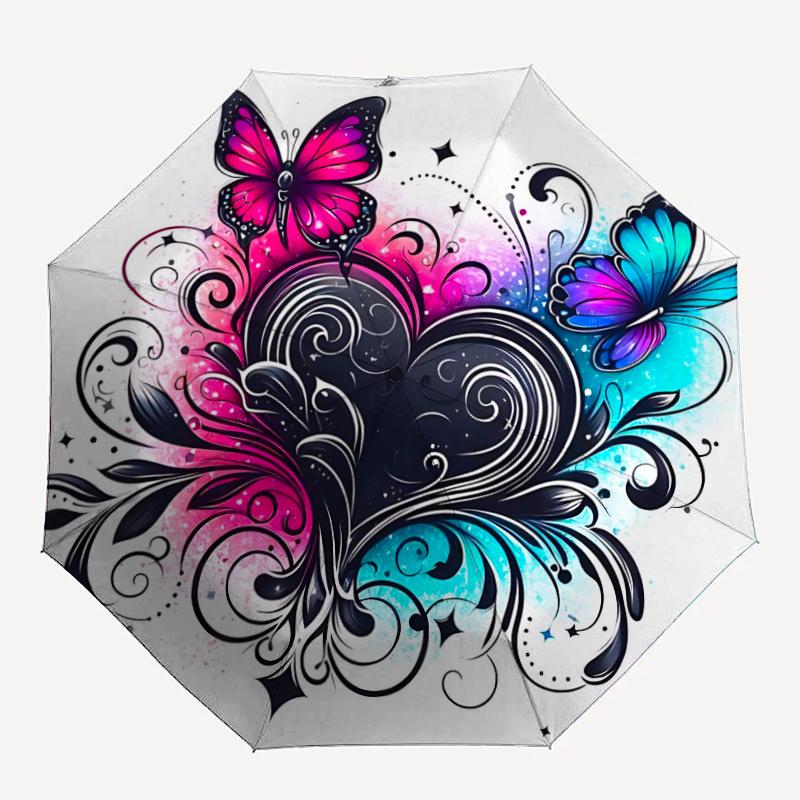 

1pc Butterfly Heart Automatic Open/close Umbrella, 8-Rib sturdy structure, Auto Folding/Opening, Portable Travel Umbrella for Women c28