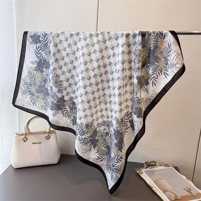 

Plant Flower 90 Simulation Silk Large Square Scarf Vintage Printed Shawl Neck Silk Scarf Herringbone Women S Scarf Headscarf 90x90cm