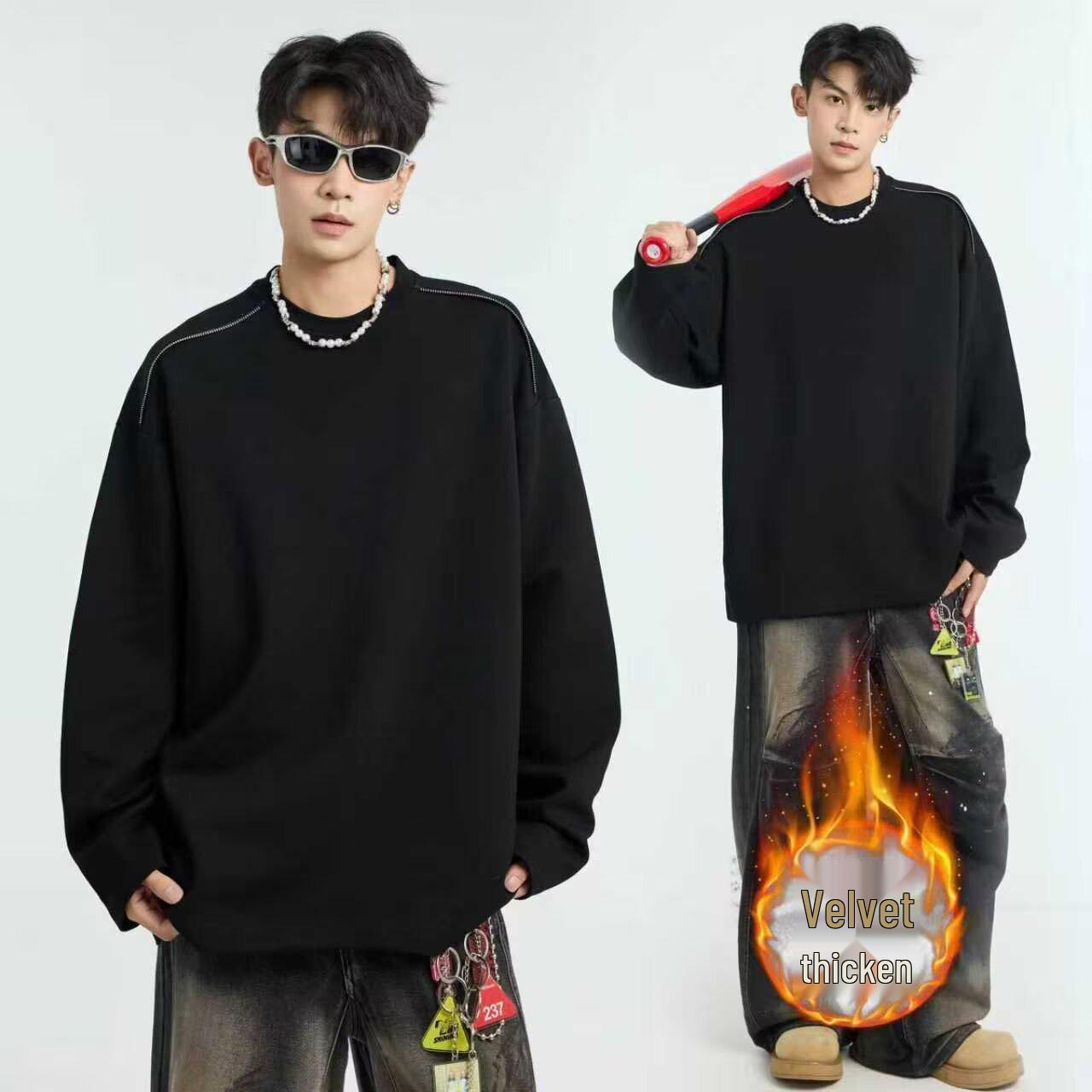 

Men s Solid Color Plus Velvet Long Sleeve Round Neck Casual Hoodie for Autumn & Winter XXL