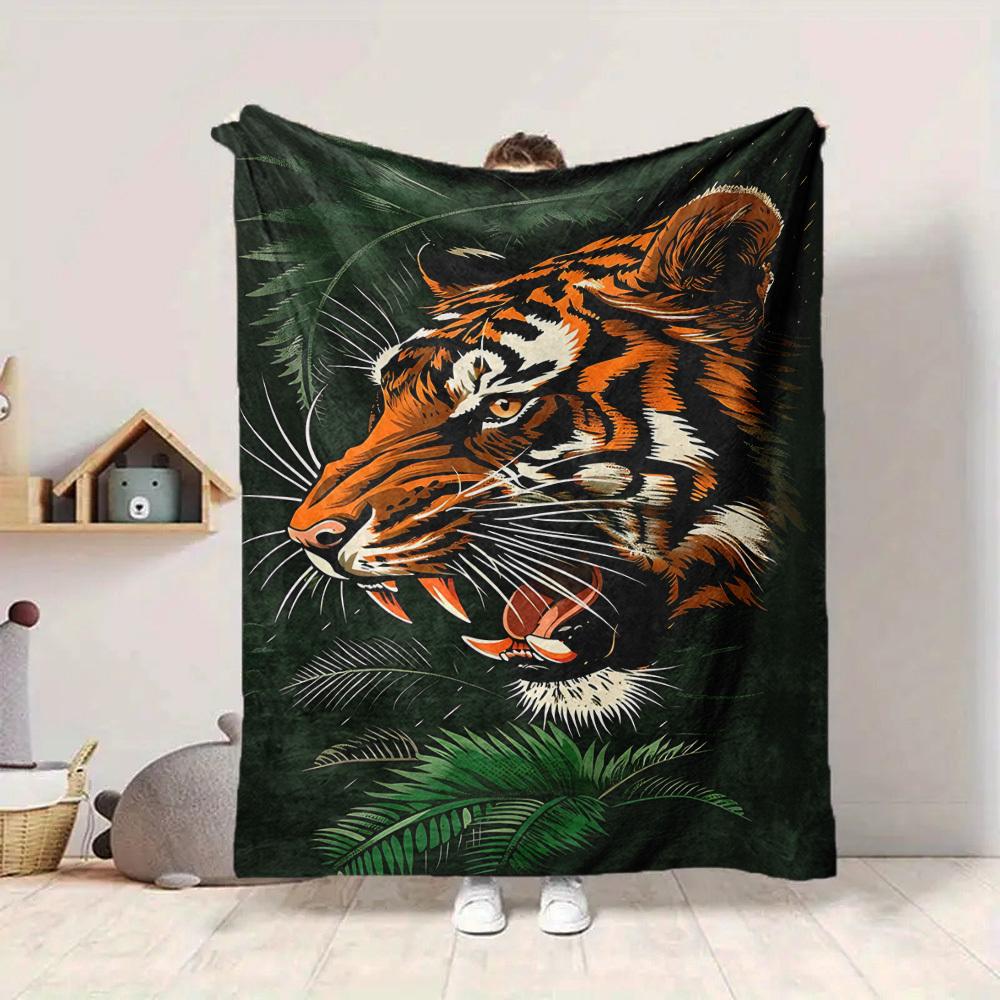 1pc Tiger Print Blanket Lightweight Flannel Blanket Throw Blanket For Sofa, Bed, Travel, Camping, Livingroom, Office yy251015156