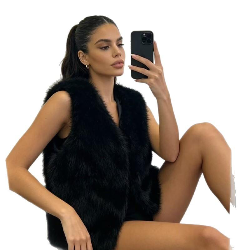 Feeling imitation fur fur V-neck vest women's autumn and winter thickened new small vest vest jacket